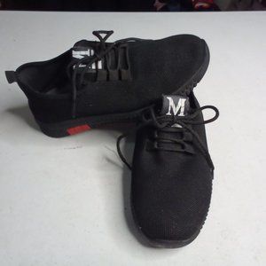 Designer athletic shoes tie up easy slip on cushioned soles black/red size 7 1/2